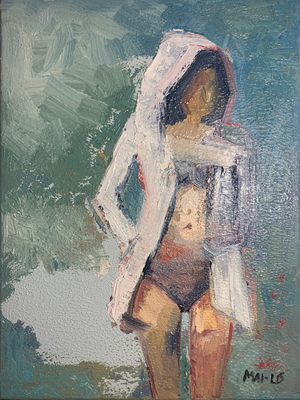 "Rainy Day Dreams" Contemporary Minimalist Figurative Abstract Oil Painting