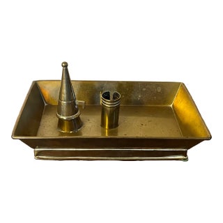 Antique 19th Century American Brass Rectangular Candle Stick Holder With Snuffer For Sale