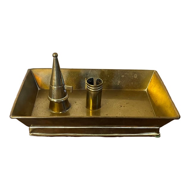 Antique 19th Century American Brass Rectangular Candle Stick Holder With Snuffer For Sale