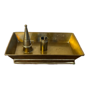 Antique 19th Century American Brass Rectangular Candle Stick Holder With Snuffer