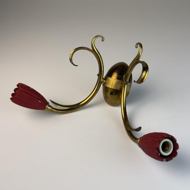 Vintage Italian Red Brass Wall Sconces, 1950s, Set of 2 For Sale - Image 6 of 18