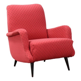 Vintage Italian Lounge Chair in Fabric and Wood, 1950s For Sale