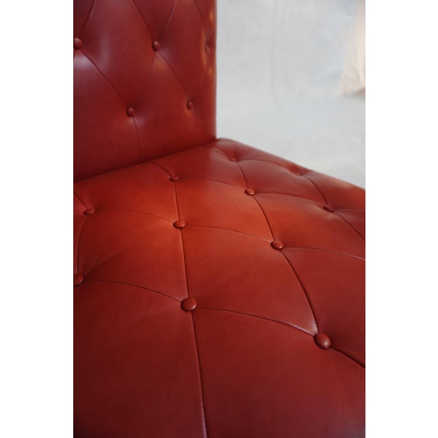 Red Tufted Leather William Switzer Armless Chair Dauphin For Sale - Image 15 of 15