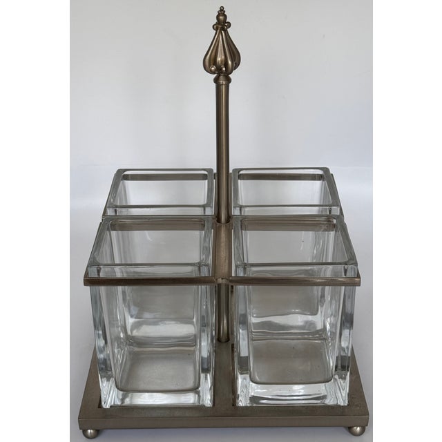 Vintage Pewter Tone Four Well Flatware Caddy For Sale - Image 9 of 15