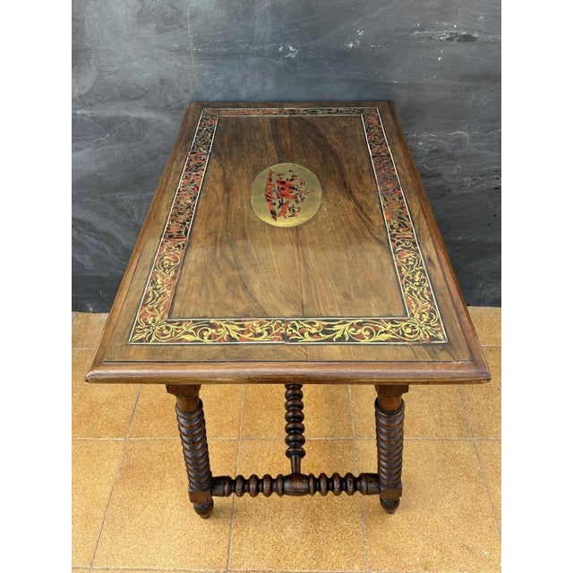 Brown 20th Century Spanish Barley Twist Table with Inlaid Marquetry Top, 1920 For Sale - Image 8 of 14