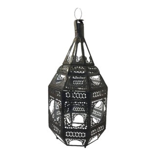 Moroccan Moorish Metal and Clear Glass Candle Lantern For Sale