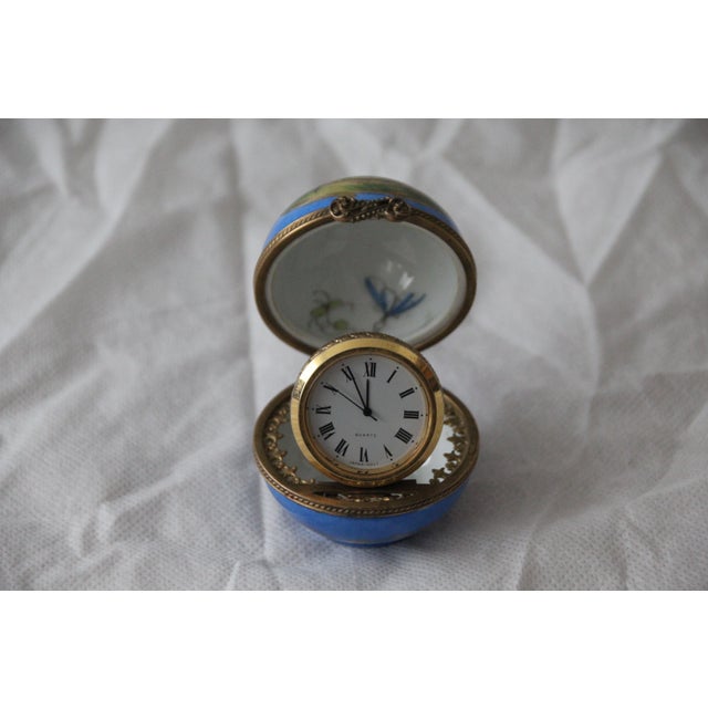 Vintage Limoges porcelain Clock Pheasant decor Insects Quartz Bronze Gold clock Celestial blue porcelain Handpainted Gold...