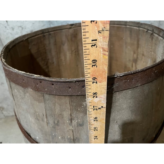 Antique Oak Barrel Weathered Staves Forged Iron Bands Farmhouse Primitive For Sale - Image 4 of 7
