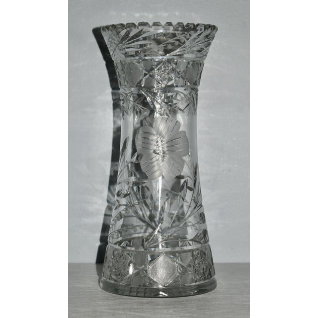 Antique (1920's) Brilliant Heavy Hand Cut Crystal Vase. Etched. The Measurements: 5.5" Diam. x 12.5"H. Flat Rate Shipping $25