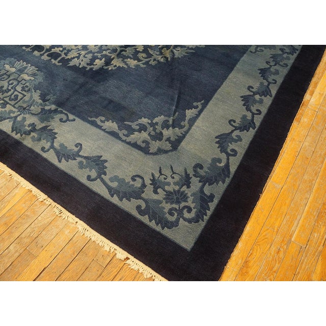 1920s Deco Blue Field and Elegant Floral-Medallion Antique Chinese Peking Rug For Sale - Image 11 of 11