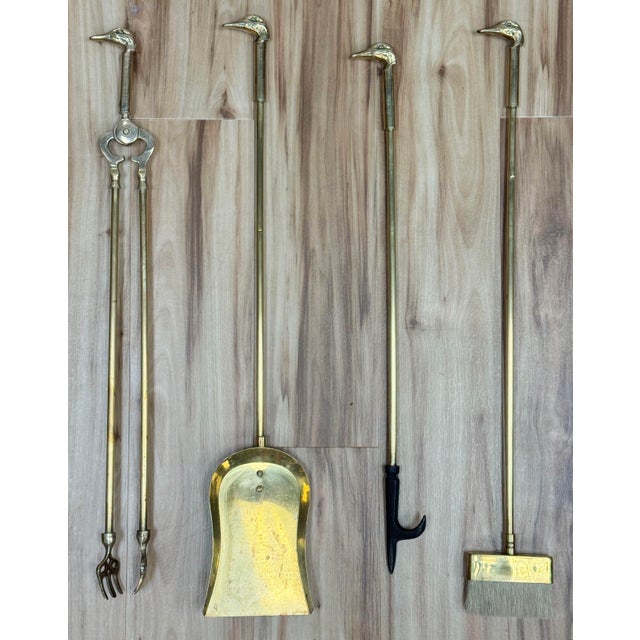 Brass Vintage Brass Mallard Motif Fireplace Tools on Stand For Sale - Image 8 of 10