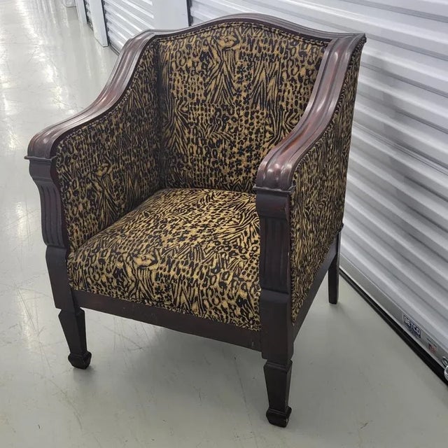 American Empire Mahogany Club Chair With Custom Animal Print Upholstery For Sale - Image 4 of 9