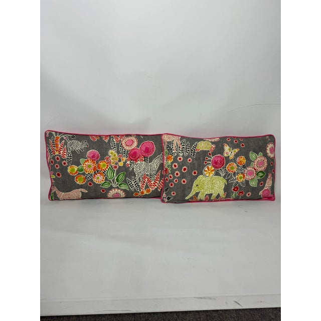 Safari Waverly Safari in Charcoal Lumbar Pillows - Pair For Sale - Image 3 of 11
