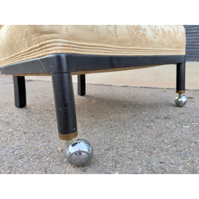 Vintage Mid-Century Modern Slipper Lounge Chair, Ebonized Frame, Chrome Ball Casters, Tufted Brocade, Probber Style For Sale - Image 9 of 11