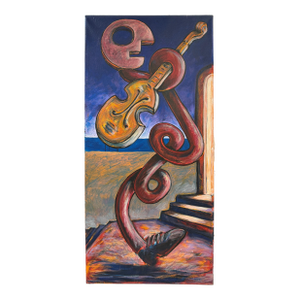 1992 Figural Abstract Violinist by Noted Panamanian Artist Taro Tobal