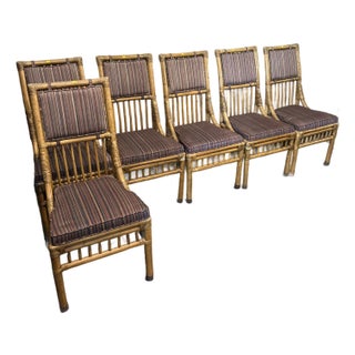 1970s Henredon Attributed Bamboo Rattan Dining Chairs - Set of 6 For Sale