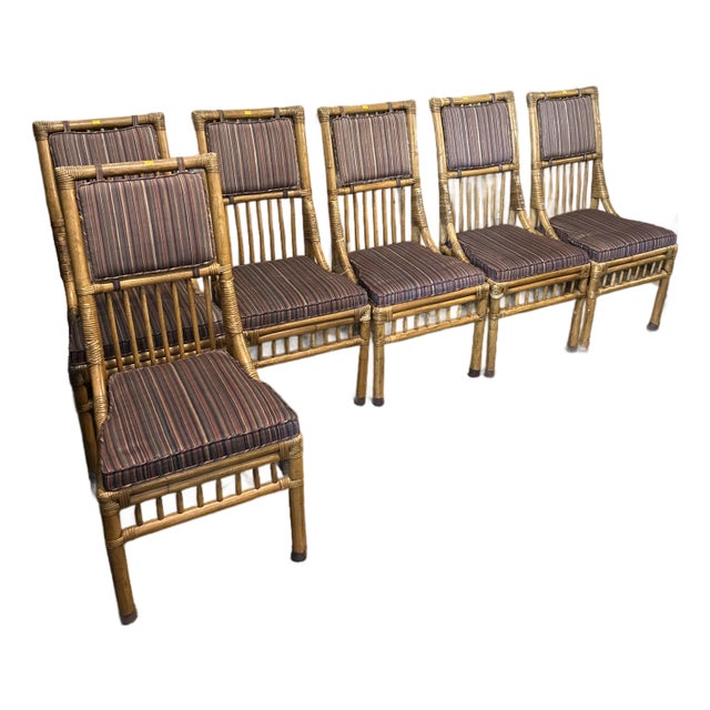 1970s Henredon Attributed Bamboo Rattan Dining Chairs - Set of 6 For Sale