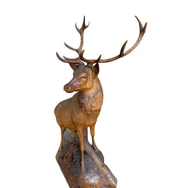 Brown 19th Century Swiss Black Forest Style Wood Carved Stag Deer Brienz For Sale - Image 8 of 11