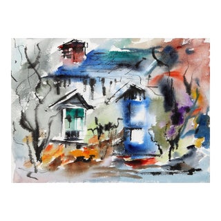 1960s "House P1.2" Watercolor Painting by Eve Nethercott For Sale