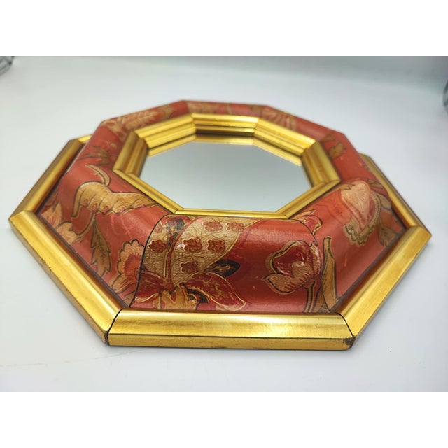 Mirror, wooden, vintage 70s, dimensions: height 27.1 cm, width 25.1 cm, depth 3.5 cm, frame 6 cm.