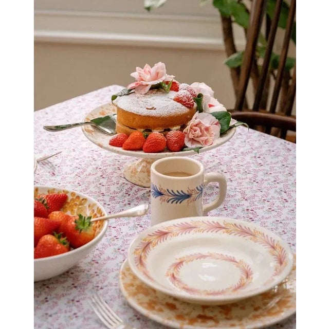 English Sharland England Little Flower Scalloped Tablecloth in Pink For Sale - Image 3 of 3