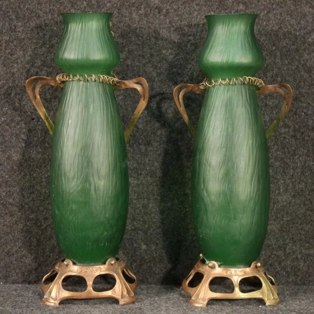 French Glass Vases in Art Nouveau Style, Set of 2 For Sale - Image 10 of 13