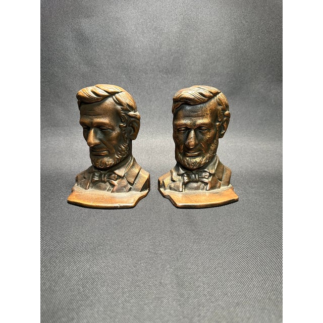 Antique Abraham Lincoln Cast Iron Bronze Coated Bookends a- a Pair For Sale - Image 4 of 11