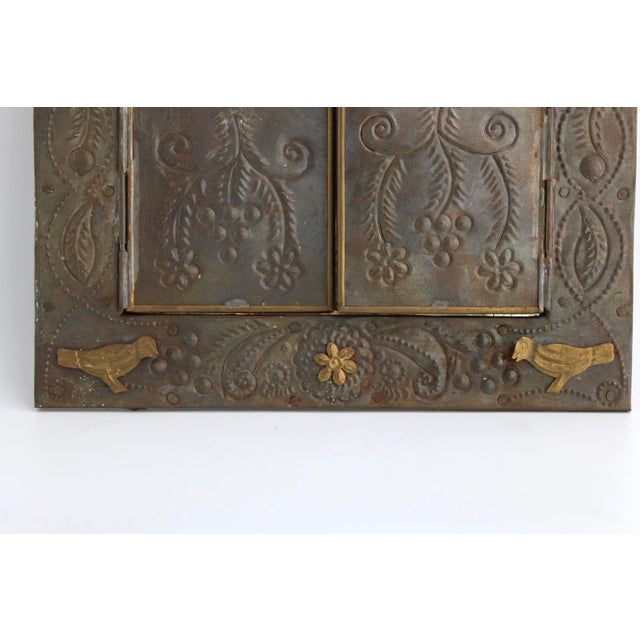 Vintage Mexican Folk Art Hand Made Punched Tin “Hojalata” Mirror with Brass Accents No attempt has been made to clean the...