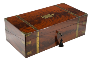 19th Century Large Flame Mahogany Brass Bound Writing Slope