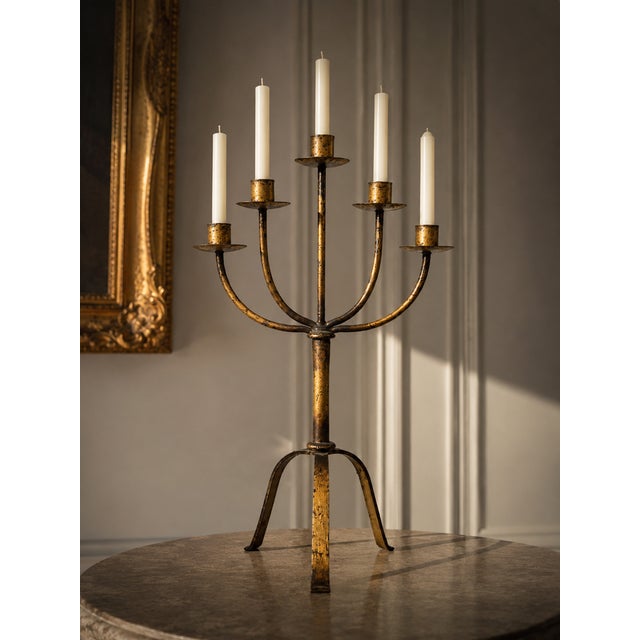Beautiful 5-arm candelabra in Mid-Century Modern style, characterized by a striking Brutalist aesthetic. Expertly crafted...