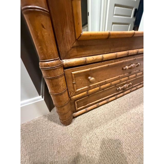 19th C Faux Bamboo Mirrored Armoire Wardrobe Cabinet For Sale In Minneapolis - Image 6 of 11
