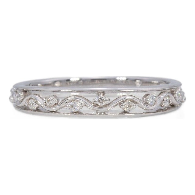 Natural Diamond Band in Solid 14k Gold | Vintage Scroll Design Diamond Ring, Size 6.75 For Sale
