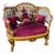 French Velvet Loveseat With Romantic Ballroom Tapestry & Hand-Gilded Gold Leaf Frame For Sale
