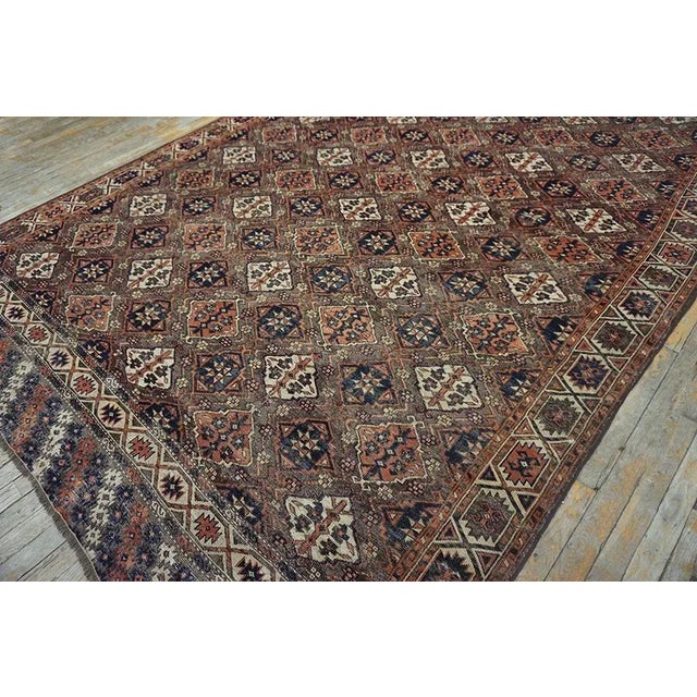Special Auburn Brown Ground Color With Multicolor Diamond Pattern Geometric Design Antique Central Asian Chodor Turkmen Rug For Sale - Image 9 of 13