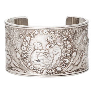 Tiffany & Co Makers Wide Cuff Bracelet Japanese Pattern Sterling Silver For Sale