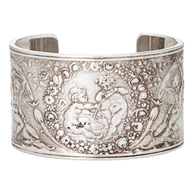 Tiffany & Co Makers Wide Cuff Bracelet Japanese Pattern Sterling Silver For Sale