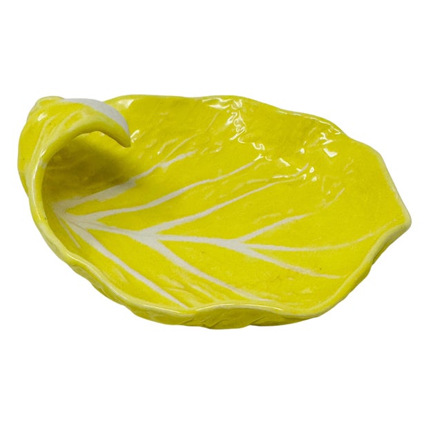 1960s Mid 20th Century Secla Portugal Yellow Cabbageware Leaf Dish | Rare Model P2518 | Hollywood Regency Majolica For Sale - Image 5 of 13