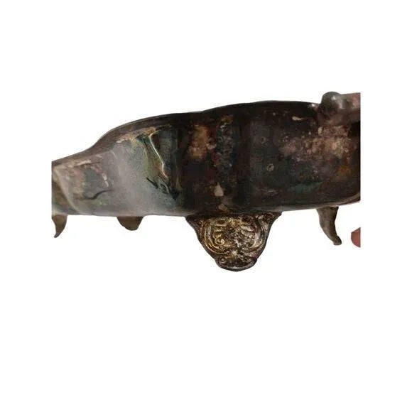 Metal Antique Leonard 11" Serving Tray Footed Handles Silverplate Patina Aged Vintage For Sale - Image 7 of 16