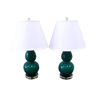 Emerald Double Gourd Table Lamps - A Pair For Sale