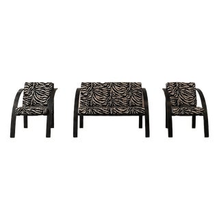 Sofa and Animalier Armchairs with Metal Frames, 1980s, Set of 3 For Sale