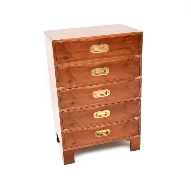 A smart and very well made antique yew wood military campaign style chest of drawers. This was made in England, it dates...