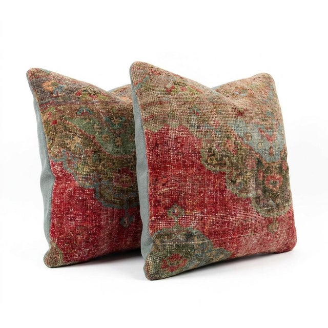 Mid-Century Modern Turkish Rug Pillow Cover 23'' X 23'' - Set of Two For Sale - Image 3 of 4