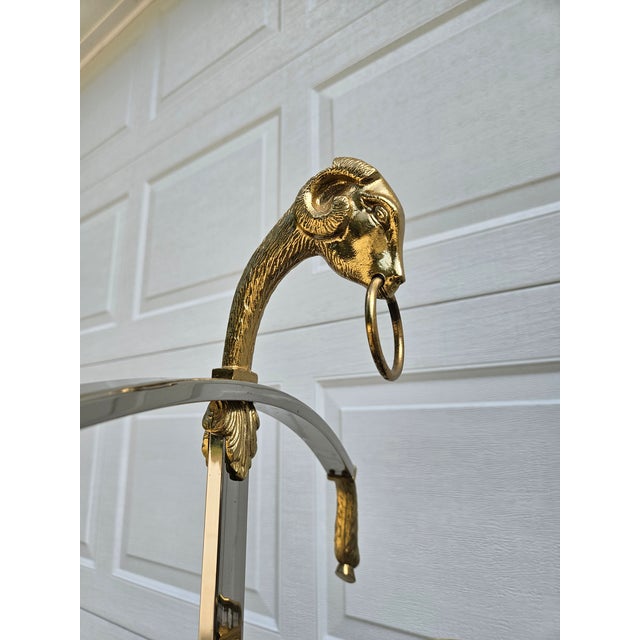 Metal Italian Brass and Chrome Ram's Head Valet -in the Style of Maison Jansen For Sale - Image 7 of 16