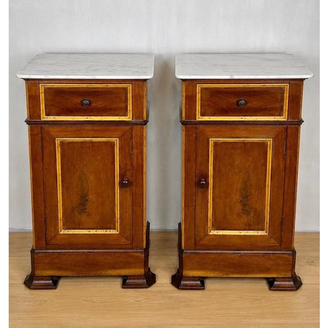 Wood Pair of Spanish Wooden Nightstands with Marble Top, 1930s For Sale - Image 7 of 14