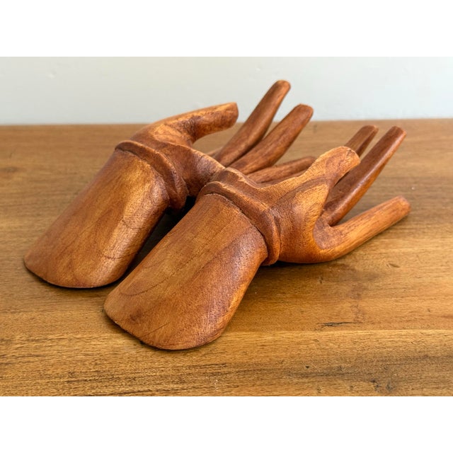 Brown Vintage Carved Wooden Human Hands Business Card Holder For Sale - Image 8 of 12