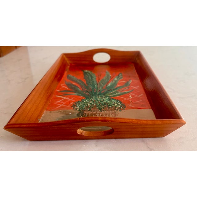 1980s 1980s Folk Art Hand Painted Wooden Tray With Inset Handles, Signed by Artist For Sale - Image 5 of 15
