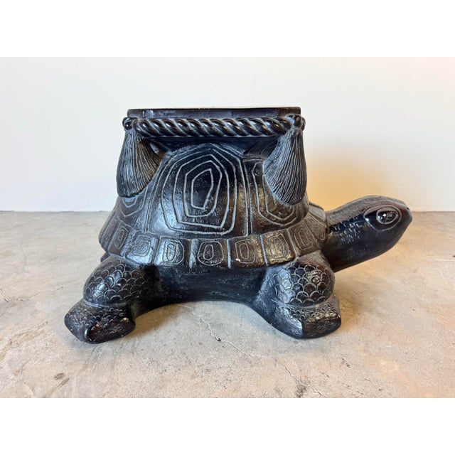 Ceramic Hollywood Regency Pottery Turtle Indoor Plant Stand For Sale - Image 7 of 12