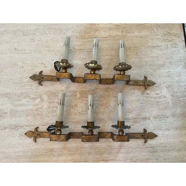 Gold Early 20th Century Gilt Iron Bracket Sconces - a Pair For Sale - Image 8 of 8