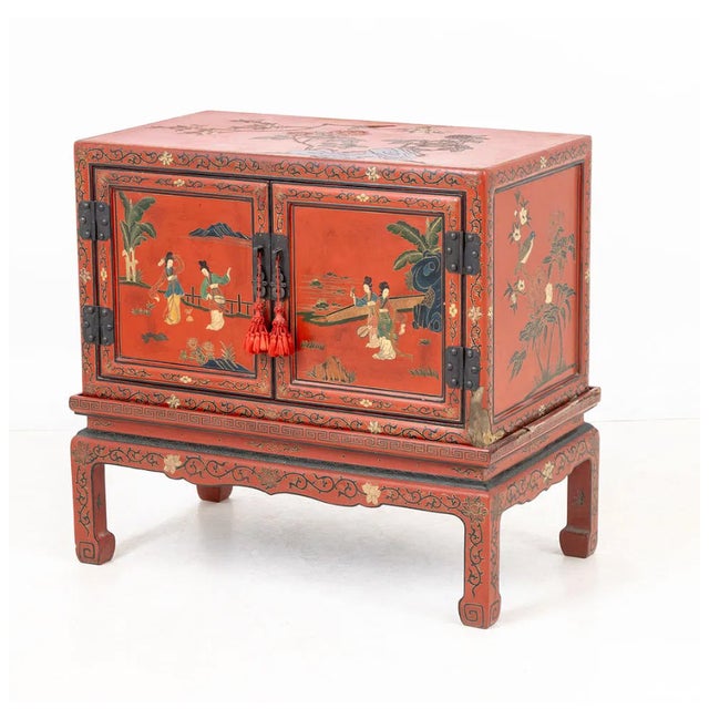 Chinese Antique Chinese Red Lacquer Painted Cabinet on Stand, Late Qing Dynasty, Circa 1880–1920 For Sale - Image 3 of 8