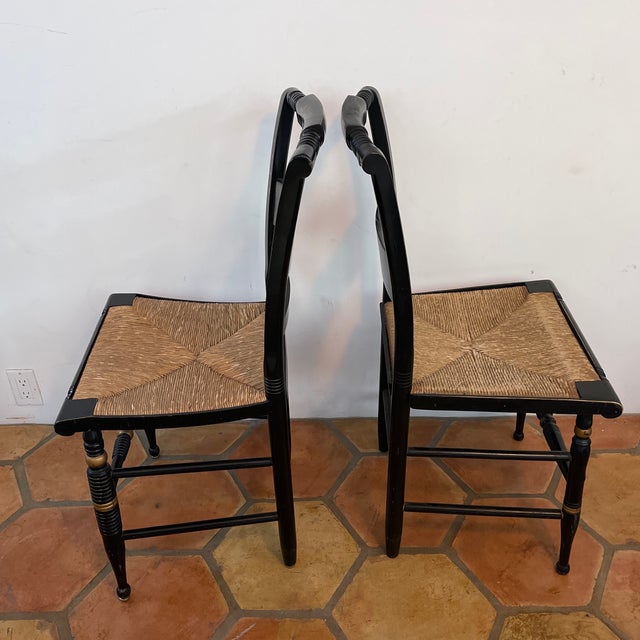 Hitchcock Nichols & Stone Black and Gold Stenciled Rush Seat Chairs a